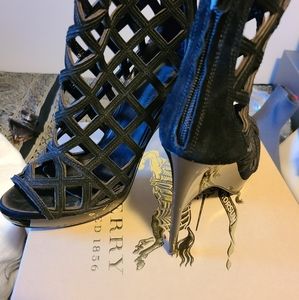 Authentic Burberry Black Velour Edenside Platform Ankle Boot